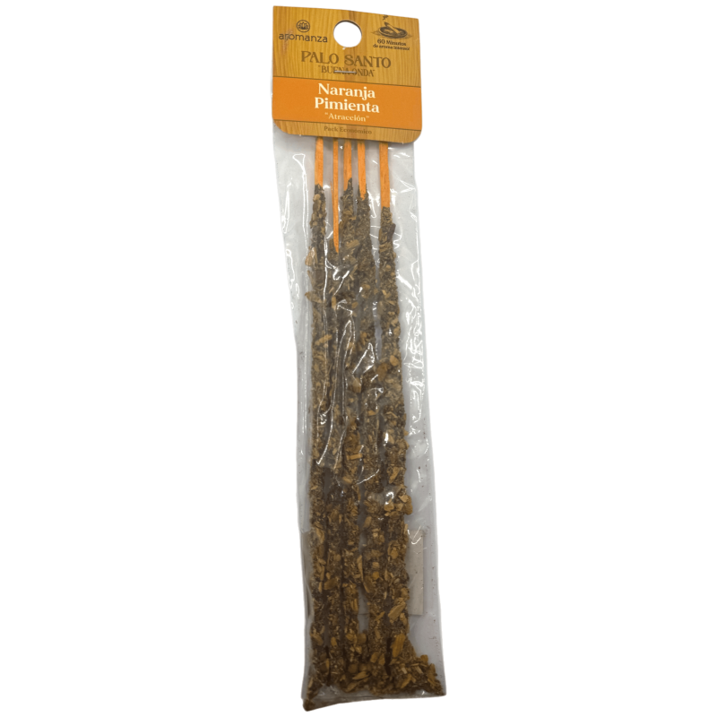 Good Vibes Palo Santo Incense z pomarańczowym pieprzem Aromanza Incense - Attraction - Format torebki 5 grubych patyczków-Kadzidło Good Wave Palo Santo Aromanza w formacie saszetki-HOSTENATURA