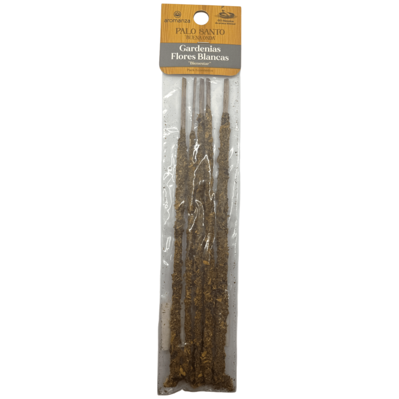 Incenso Good Vibes Palo Santo com Gardênias e Flores Brancas Aromanza - Bem-estar - Formato de sachê com 5 varetas grossas-Incenso Good Wave Palo Santo Aromanza Formato Sachê-HOSTENATURA