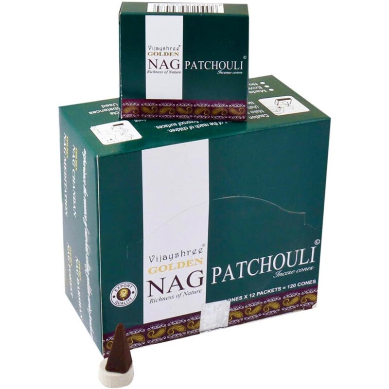 Vijayshree GOLDEN NAG Patchouli Rökelsestrutar Ask - 12 askar med 10 strutar - 120 strutar-GULD RÖKELSE-HOSTENATURA