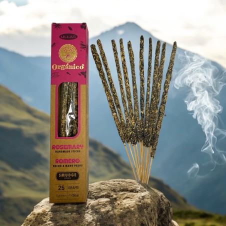 Encens au romarin Ullas - Fait main - 25 g - Fabriqué en Inde - 100 % naturel - Encens biologique ULLAS