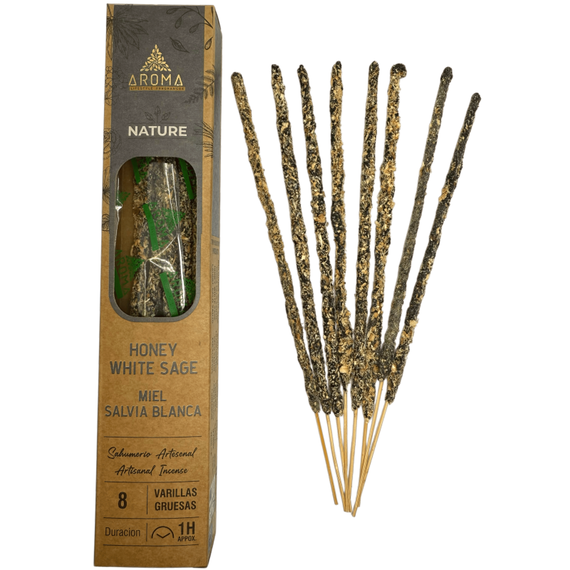 بخور العسل العضوي والمريمية البيضاء AROMA طبيعية - 8 أعواد، مدة ساعة واحدة-عطور عطرية طبيعية من البخور العضوي-HOSTENATURA