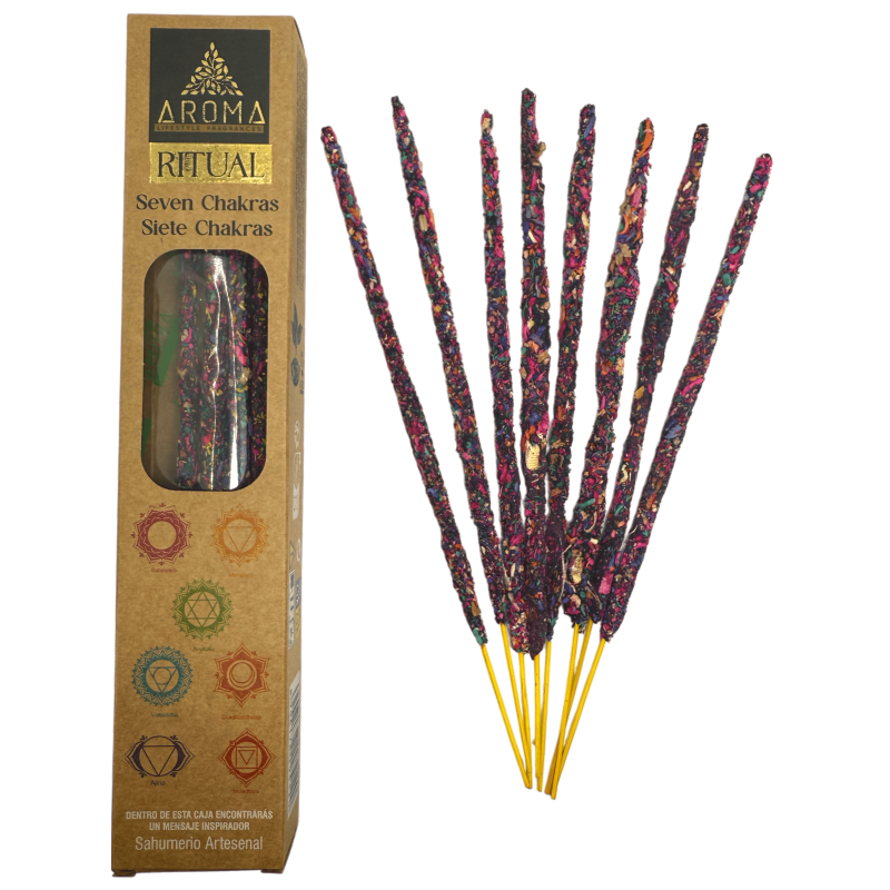 Incenso Ritual Orgânico 7 Chakras AROMA Incenso Artesanal - Caixa com 8 varetas de incenso - Duração de 1 hora-Fragrâncias Ritual Incenso AROMA-HOSTENATURA
