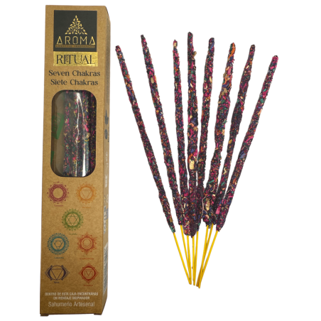 Tămâie rituală organică 7 Chakre AROMA Tămâie manuală - Cutie cu 8 bețișoare parfumate - durată 1 oră