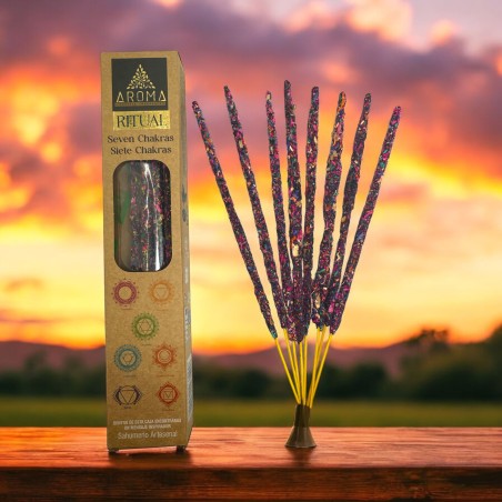 Encens rituel bio 7 Chakras AROMA Encens artisanal - Coffret de 8 bâtonnets d'encens - Durée 1 heure