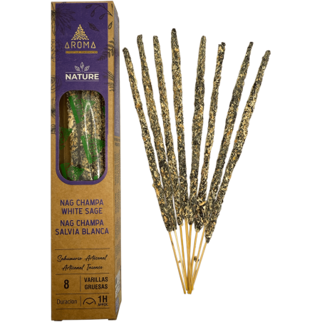 Biologische Nag Champa Wierook Witte Salie AROMA Nature - 8 stokjes 1 uur werkingsduur