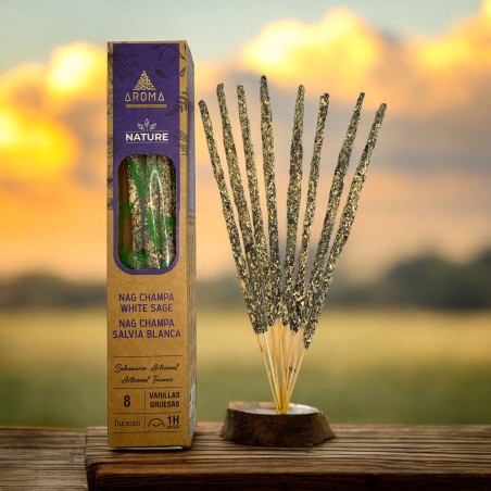 Incenso Nag Champa biologico Salvia bianca AROMA Natura - 8 bastoncini durata 1 ora