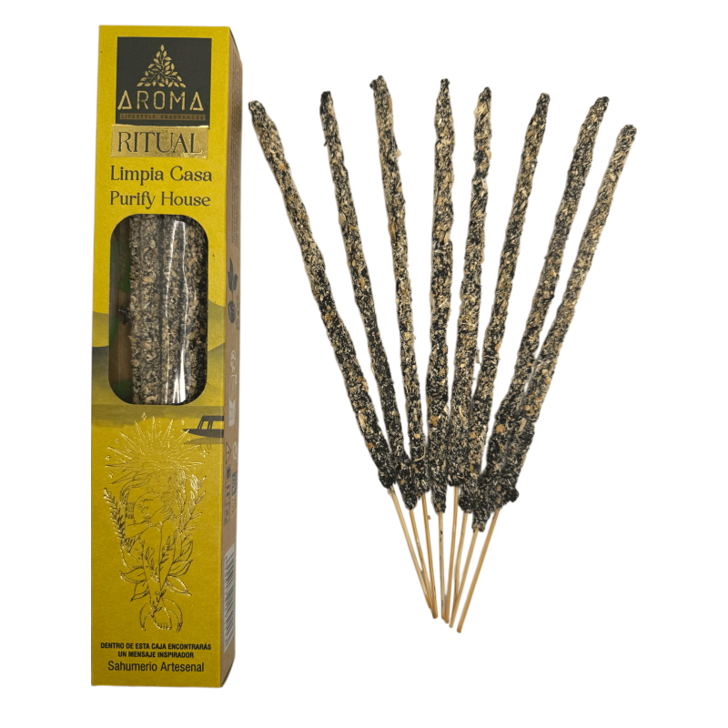 بخور عضوي لتنظيف المنزل برائحة AROMA المصنوعة يدويًا - صندوق يحتوي على 8 أعواد بخور - مدة ساعة واحدة-طقوس AROMA العطرية-HOSTENATURA