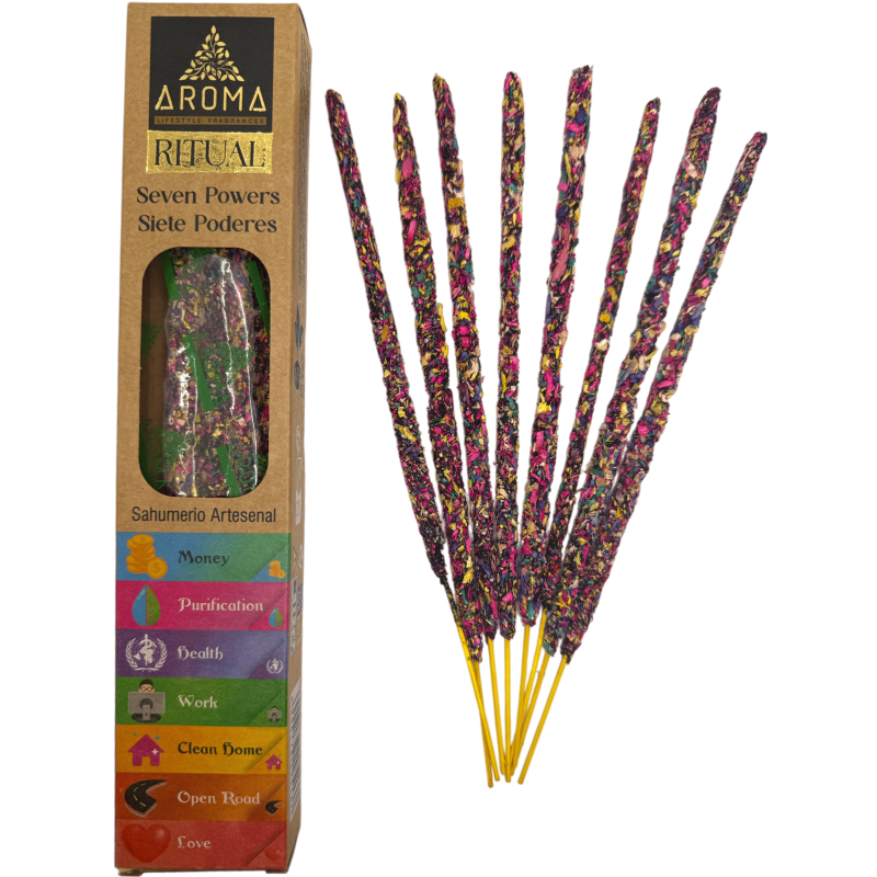 Kadzidło Organic Ritual 7 Powers AROMA Ręcznie robione - Pudełko z 8 kadzidełkami - Czas trwania 1 godzina-Rytualne Kadzidła AROMA Zapachy-HOSTENATURA