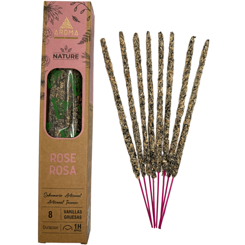 بخور الورد العضوي AROMA الطبيعة - 8 أعواد، مدة كل منها ساعة واحدة-عطور عطرية طبيعية من البخور العضوي-HOSTENATURA