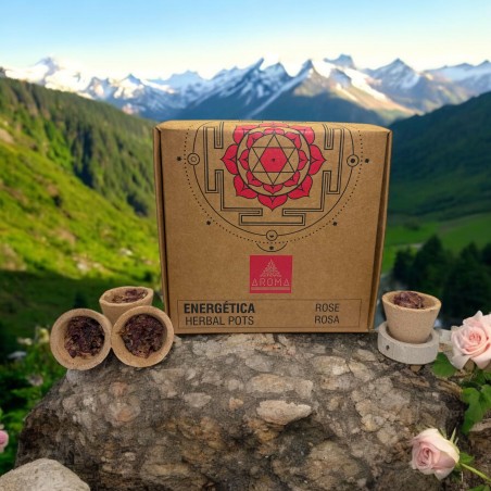 Copas de Resina Rosa Herbal Pots Energética AROMA Fragrances - 4 copas y soporte quemador - Amor, Ternura y Sanación