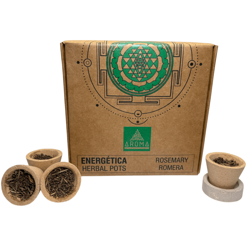 Rosemary Resin Cups Herbal Pots Energetic AROMA Fragrances - 4 Cups and Burner Stand - Clarity, Protection & Strength-Resin Cups Herbal Pots Energetica AROMA Fragrances-HOSTENATURA