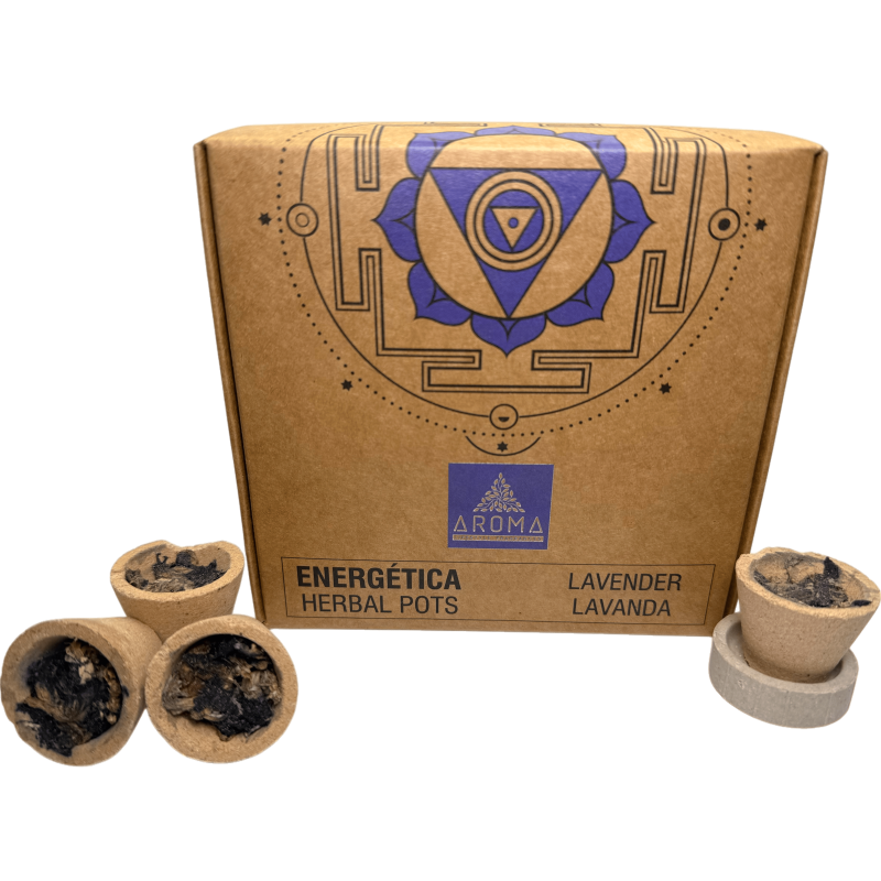 Copos de resina de lavanda, potes de ervas, fragrâncias energéticas AROMA - 4 copos e suporte para queimador - Paz interior, rel-Copos de resina Vasos de ervas Energetica AROMA Fragrâncias-HOSTENATURA