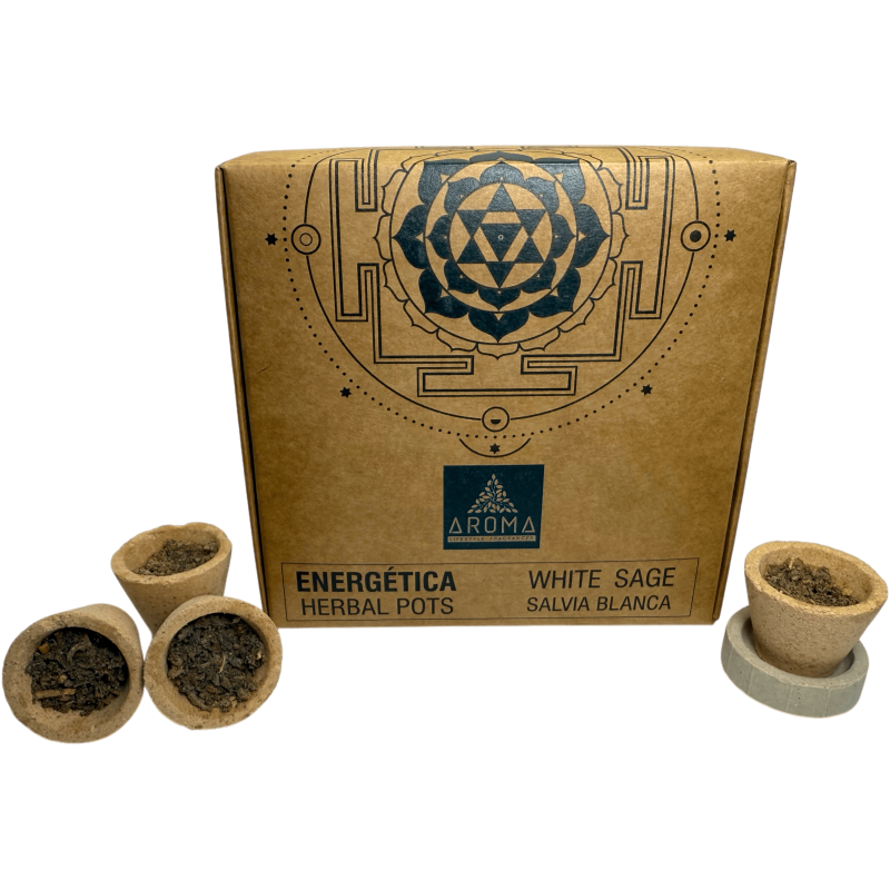أكواب راتنجية من المريمية البيضاء، أوعية أعشاب AROMA منعشة - 4 أكواب مع حامل موقد - منظفة ومحمية-أكواب الراتنج وأواني الأعشاب وعطور Energetica AROMA-HOSTENATURA