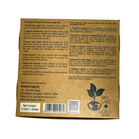 White Sage Resin Cups Herbal Pots Energetic AROMA Fragrances - 4 Cups & Burner Stand - Cleansing & Protection