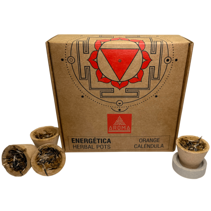 Orange Resin Cups Calendula Herbal Pots Energetic AROMA Fragrances - 4 cups and burner stand - Joy and Harmony-Resin Cups Herbal Pots Energetica AROMA Fragrances-HOSTENATURA