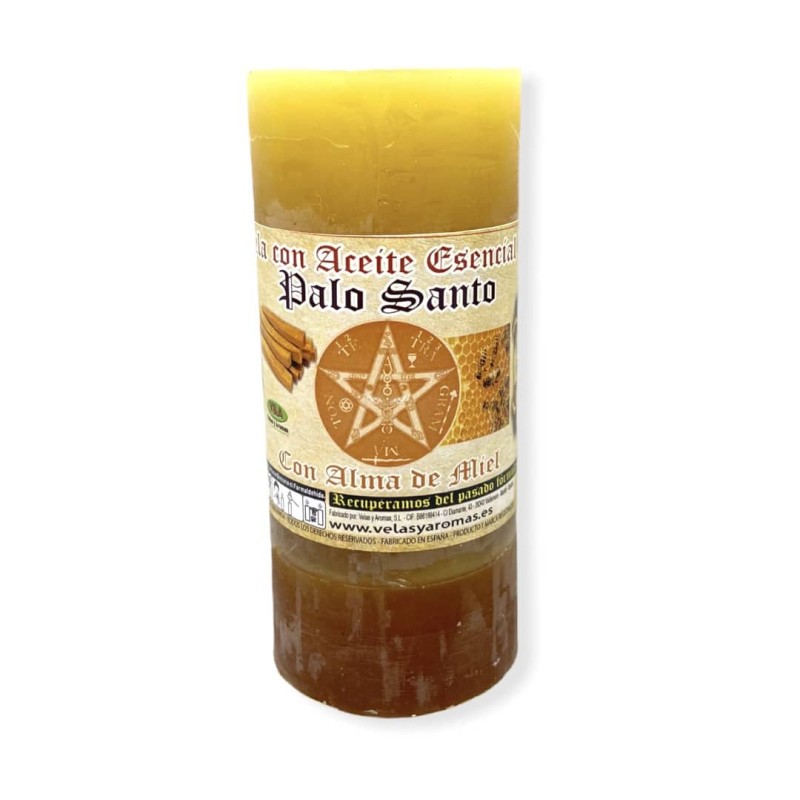Palo Santo Candle with Honey Soul Cleansing, Eliminates Bad Vibrations - Candles and Aromas - Essential Oils - 14x6cm-ESOTERIC CANDLES AND CANDLES-HOSTENATURA