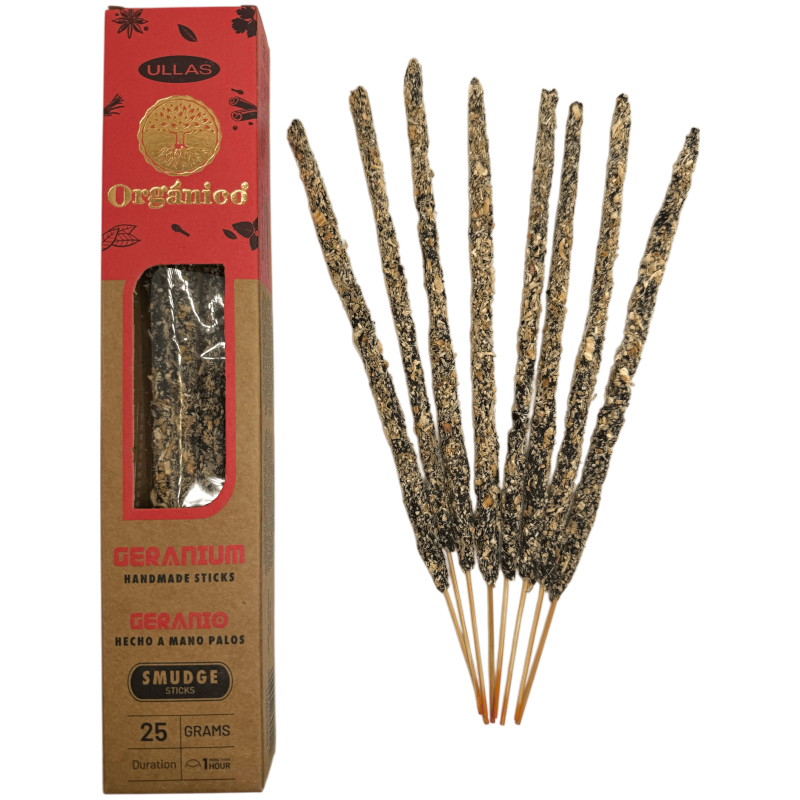 Incienso Ullas de Geranio - Hecho a mano - 25gr - Hecho en India - 100% Natural - ULLAS Incienso Orgánico-Incienso Ullas Orgánico-HOSTENATURA