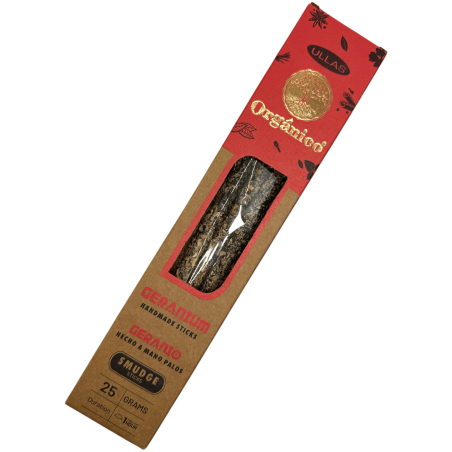 Incenso al geranio Ullas - Fatto a mano - 25 g - Prodotto in India - 100% naturale - Incenso biologico ULLAS