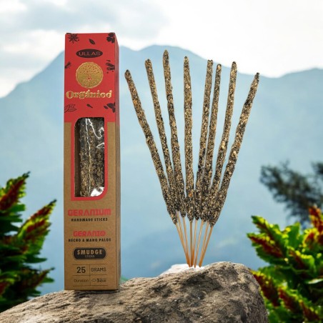 Incienso Ullas de Geranio - Hecho a mano - 25gr - Hecho en India - 100% Natural - ULLAS Incienso Orgánico