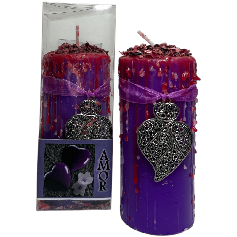 Talismankerze Liebe - Esoterische Kerze mit besonderem Amulett 14x6cm - Leidenschaft, Anziehung, wahre Zuneigung-Talismankerzen - Esoterische Kerzen-HOSTENATURA