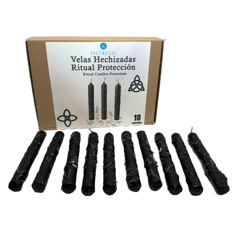 Kit de Velas de Protección HOSTENATURA - 10 velas negras con hierbas-VELAS Y VELONES ESOTÉRICOS-HOSTENATURA