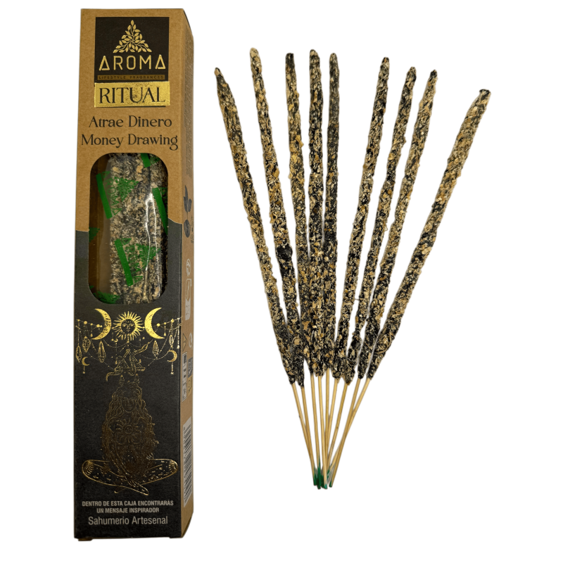 Incienso Orgánico Ritual Atrae Dinero AROMA Incienso Artesanal - Cajita con 8 barras de incienso - 1 hora duración-Incienso Ritual AROMA Fragrances-HOSTENATURA