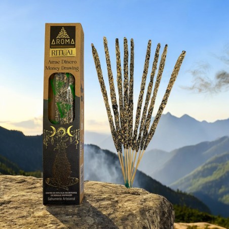 Organische rituele wierook trekt geld aan AROMA Handgemaakte wierook - Doos met 8 wierookstokjes - Duur van 1 uur