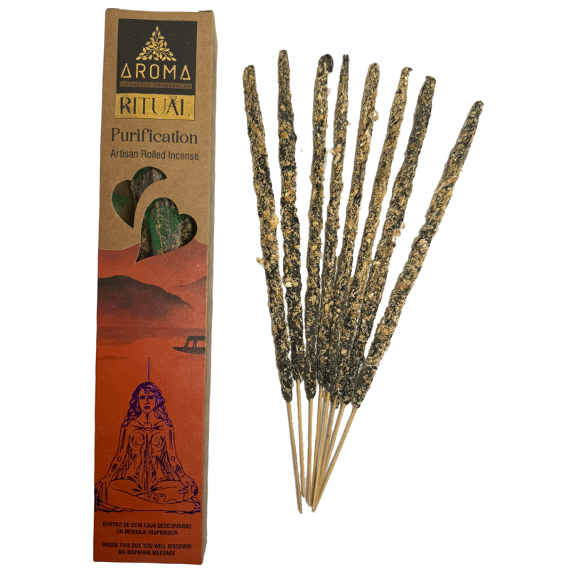 طقوس تنقية البخور العضوي AROMA بخور مصنوع يدويًا - صندوق يحتوي على 8 أعواد بخور - مدة ساعة واحدة-طقوس AROMA العطرية-HOSTENATURA