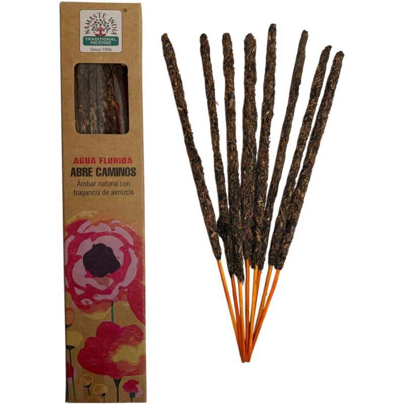 Encens Naturel Eau de Floride Ouvre les Chemins Namaste Inde - 1 boîte d'encens bio 25g - Ambre Naturel au Musc-BÂTONNETS D'ENCENS BOTANIQUES-HOSTENATURA