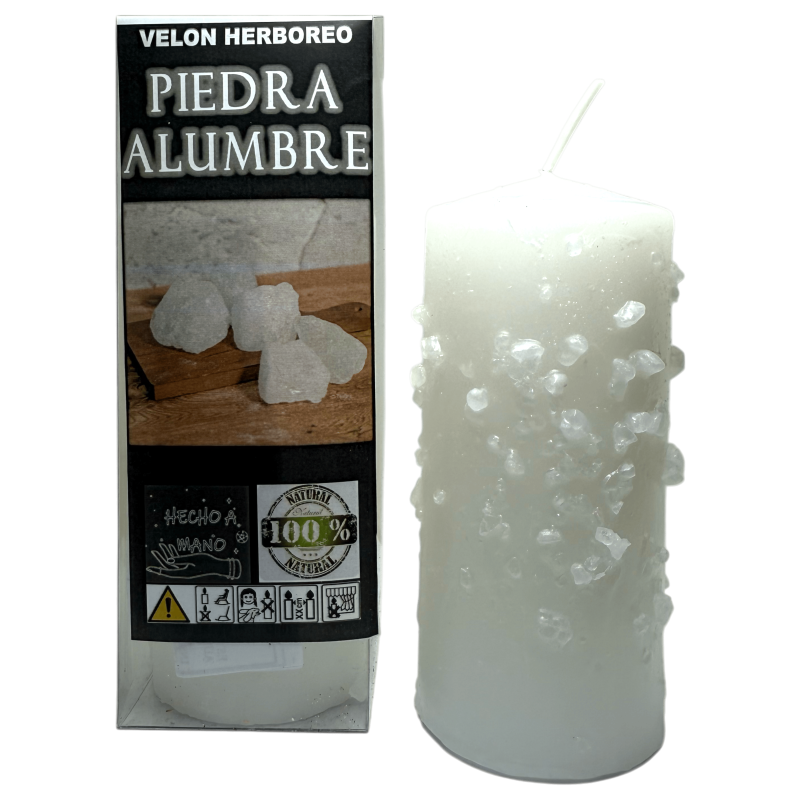 Velón Herboreo Piedra de Alumbre - Velón Esotérico 14x6cm - Purificador, Protector, Contra Envidias y Energías Negativas-Velones Herboreos con Propósito - Velones Esotéricos-HOSTENATURA