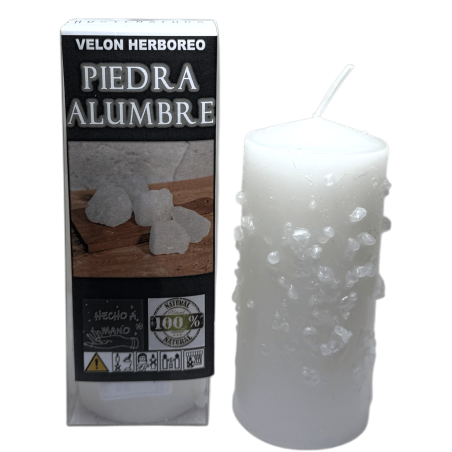 Velón Herboreo Piedra de Alumbre - Velón Esotérico 14x6cm - Purificador, Protector, Contra Envidias y Energías Negativas