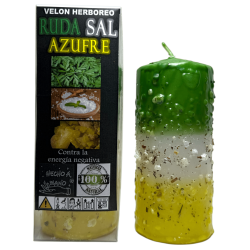 Herbal Candle with Rue, Salt, and Sulfur - Esoteric Candle 14x6cm - Against Negative Energies