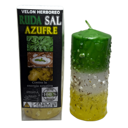 Velón Herboreo Ruda, Sal y Azufre - Velón Esotérico 14x6cm - Contra las energías negativas