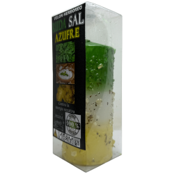 Velón Herboreo Ruda, Sal y Azufre - Velón Esotérico 14x6cm - Contra las energías negativas