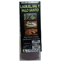 Velón Herboreo Laurel, Sal y Palo Santo - Velón Esotérico 14x6cm - Atraer buenas energías, purificación y protección