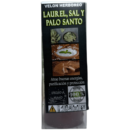Örtljus med lagerblad, salt och Palo Santo - Esoteriskt ljus 14x6cm - Attraherar goda energier, rening och skydd