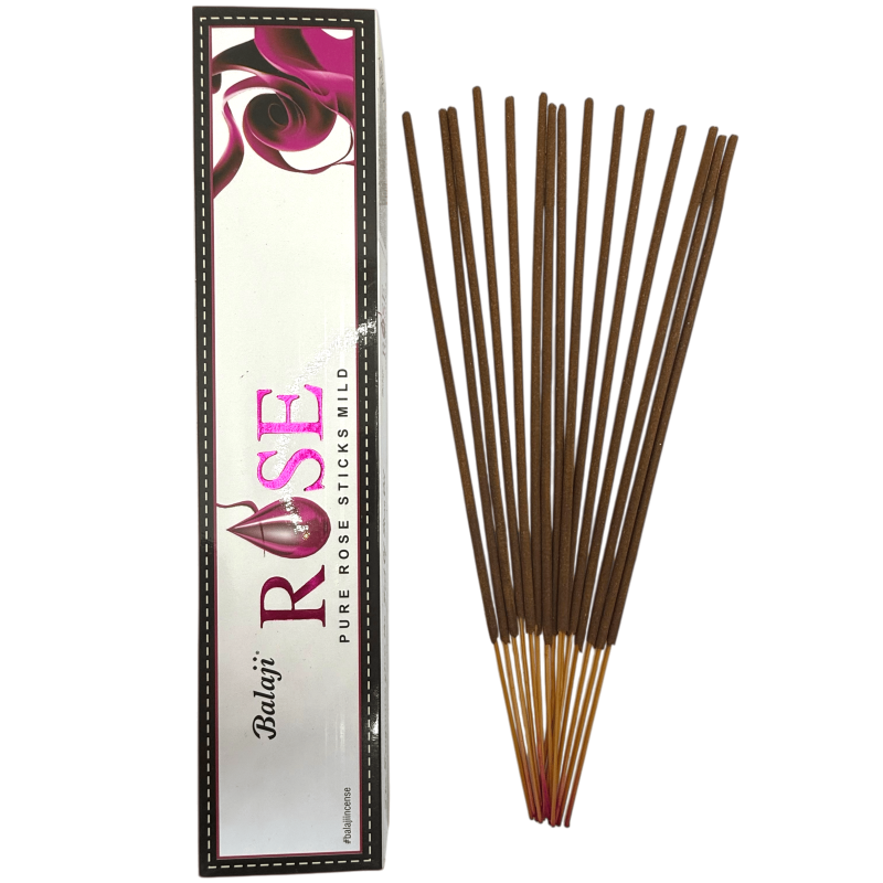 BALAJI Rose Incense - Pure Rose Sticks Mild - 1 box of 15 masala incense sticks-BALAJI INCENSE-HOSTENATURA