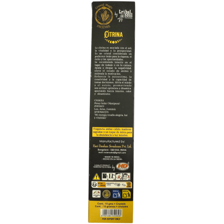 Incienso Citrina Hari Darshan Tribal Soul Crystal Magic - 1 cajetilla de 15gr Incienso Orgánico con Minerales