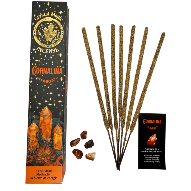 Hari Darshan Karneol-Räucherstäbchen Tribal Soul Crystal Magic – 1 Packung mit 15 g Bio-Räucherstäbchen mit Mineralien-Crystal Magic Hari Darshan Tribal Soul Räucherstäbchen-HOSTENATURA