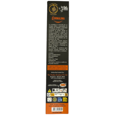 Incenso Hari Darshan Carnelian Tribal Soul Crystal Magic - 1 pacote de 15g de Incenso Orgânico com Minerais
