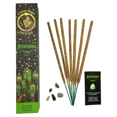 Aventurin-Räucherstäbchen Hari Darshan Tribal Soul Crystal Magic – 1 Packung mit 15 g Bio-Räucherstäbchen mit Mineralien