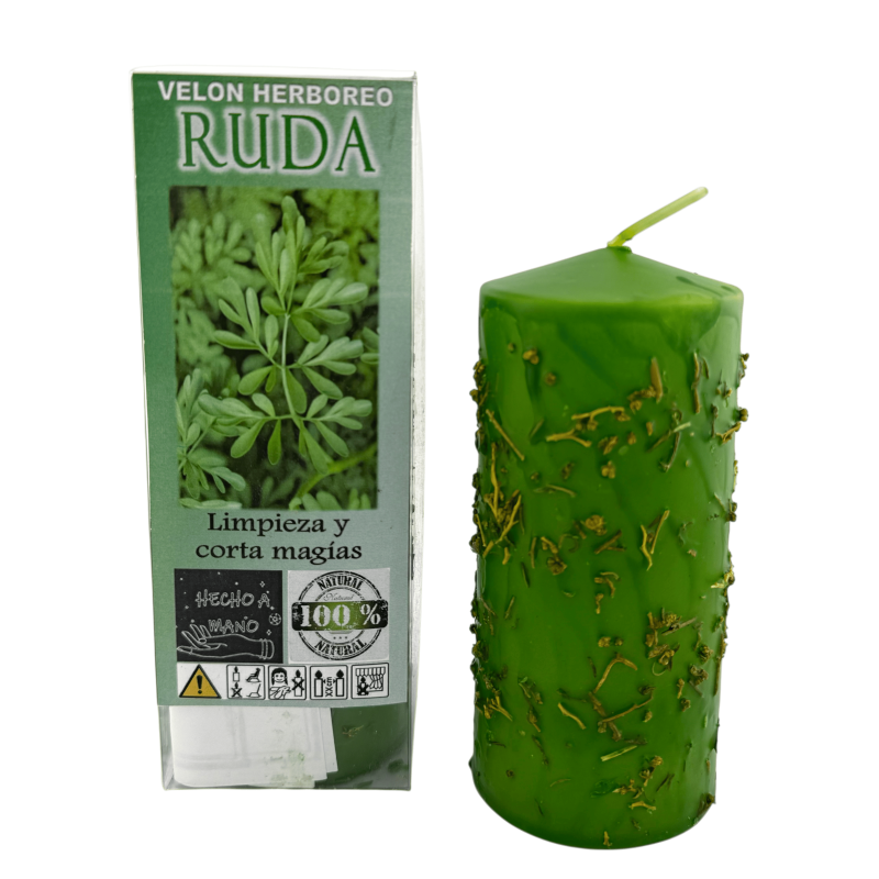 Vela de Ervas de Arruda - Vela Esotérica 14x6cm - Elimina negatividade, ambientes ruins, limpa e corta magias-Velas de Ervas com Propósito - Velas Esotéricas-HOSTENATURA