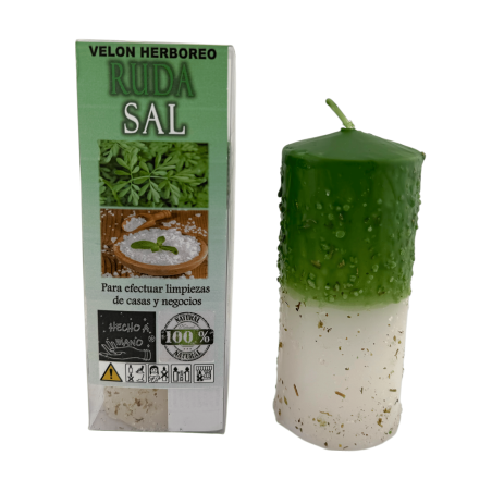 Lumânare din plante cu rută și sare - Lumânare ezoterică 14x6cm - Curățenie pentru afaceri și locuințe