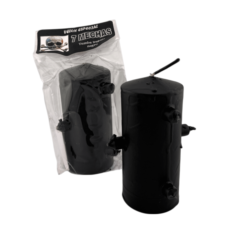 Velón 7 Mechas Negra 12,5x6cm - Tumba Trabajo, Rompe Maldiciones, Elimina Hechizos...-Velas y Velones 7 Mechas - Velas Puck-HOSTENATURA