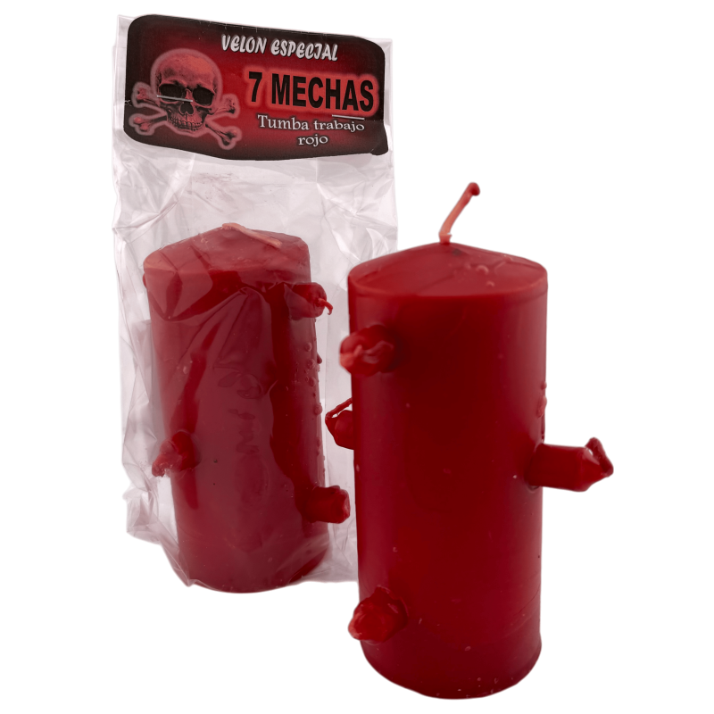 7-Wick Red Candle 12.5x6cm - Tomb for Love-Related Work, Breaking Ties...-7-Wick Candles and Candlesticks - Puck Candles-HOSTENATURA