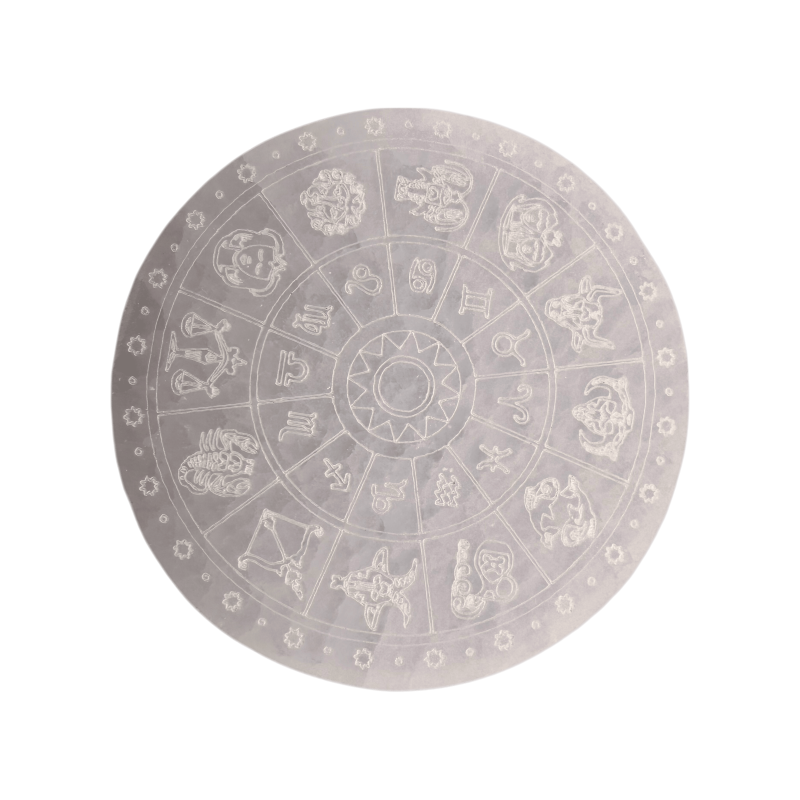 Placa Selenita con grabado Signos del Zodiaco 10cm-PLACI DE SELENIT-HOSTENATURA