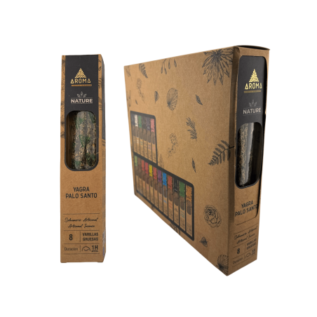 Caixa Encens Orgànic Yagra Pal AROMA Nature - 12 capsetes de 8 barretes gruixudes