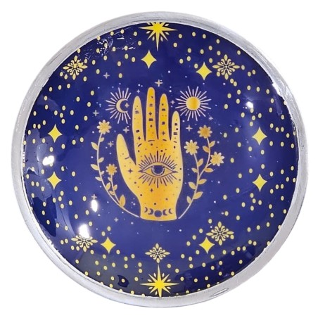 Plato de Ofrenda Esmaltado Tres Patas Hamsa Azul Medianoche 16cm