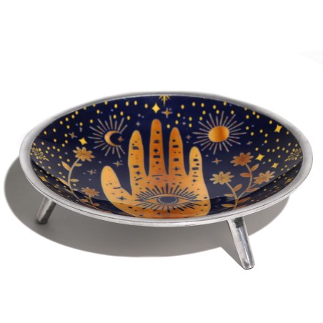 Emaillierter Opferteller mit drei Beinen (Hamsa), Mitternachtsblau, 16 cm