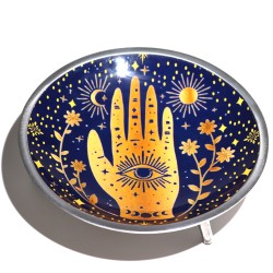 Plato de Ofrenda Esmaltado Tres Patas Hamsa Azul Medianoche 16cm